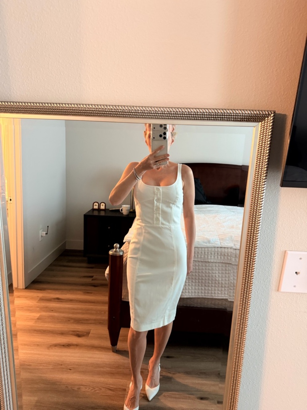 Versace White Sleeveless Midi Sheath Dress